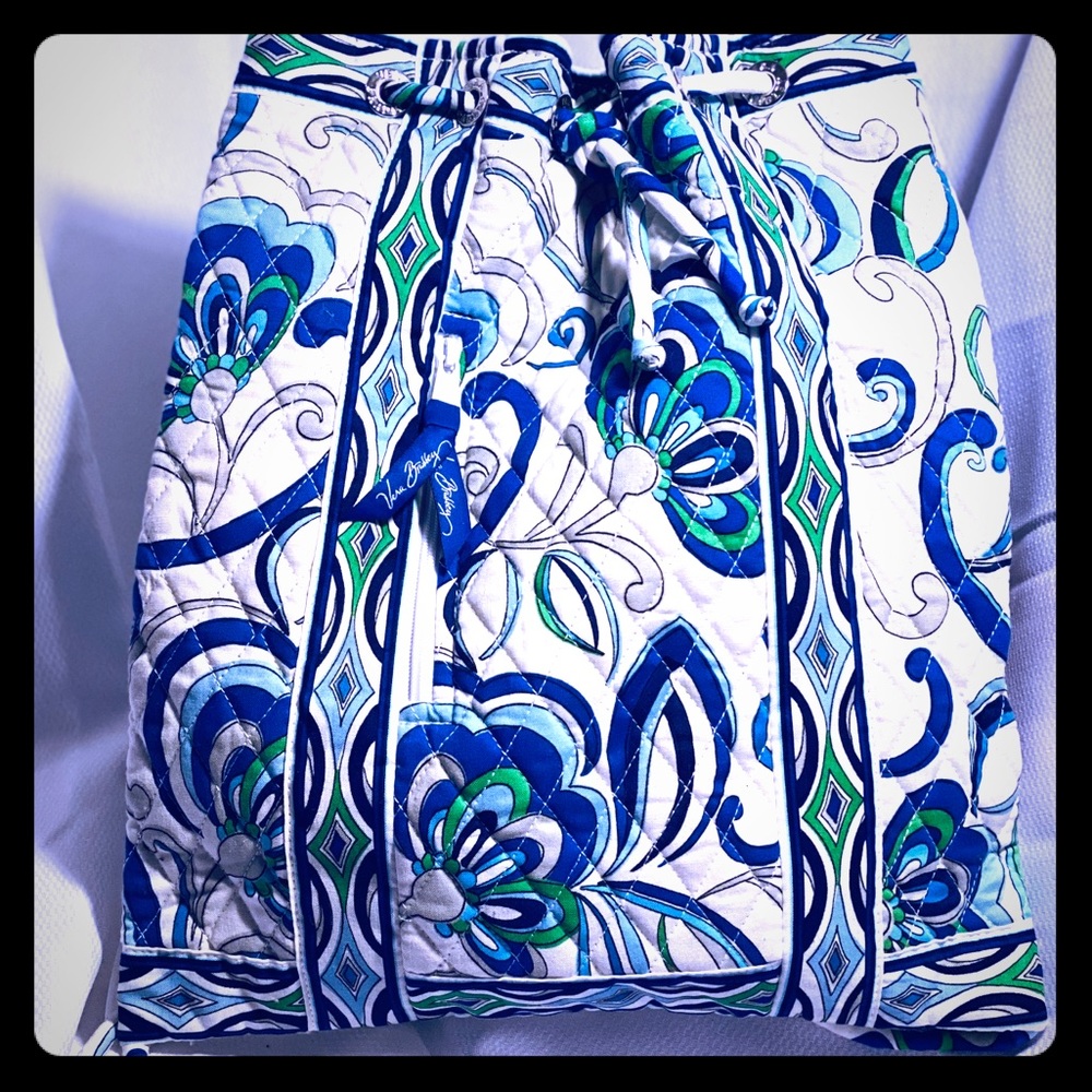 Vera Bradley Drawstring Backpack Blue White Green